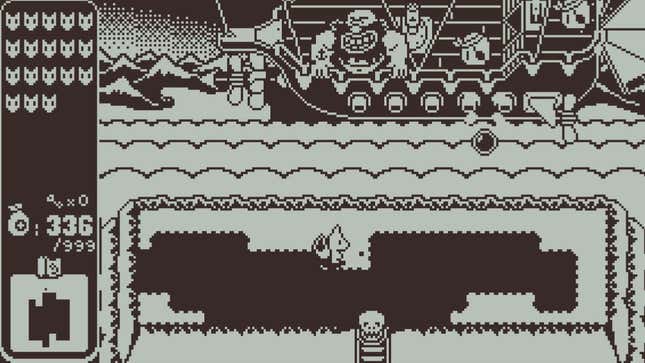 A boss battle with a spoof of Bowser on one of his ships.