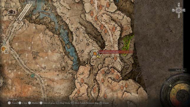 An Elden Ring map screen highlights the dagger's location.