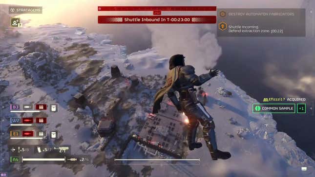 A falling man offers a handshake in Helldivers 2.